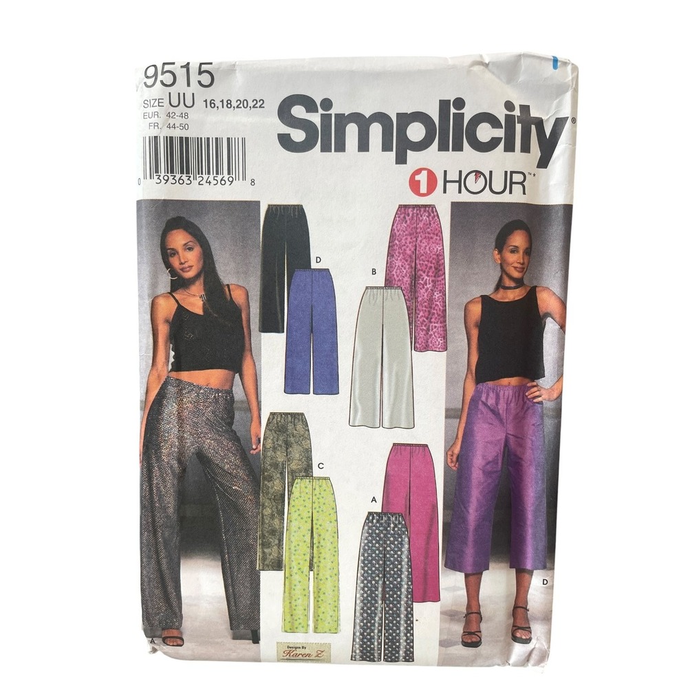 Simplicity 9515 Misses' Lined Pants UU 16 18 20 22 Wide Leg Cropped